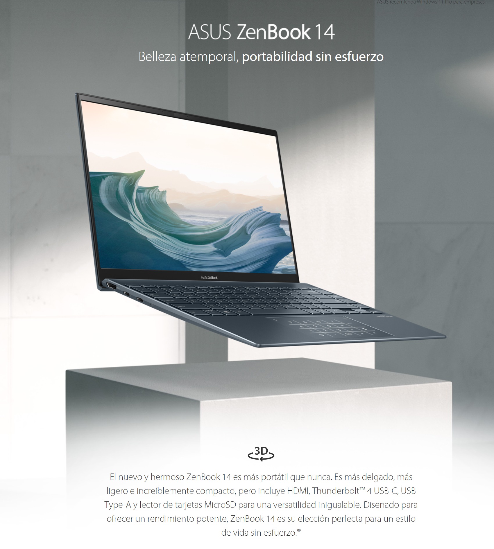 Dios Comprensión Política Laptop Asus Zenbook Ux425Ea 14 Pulgadas Intel Core I5 1135G7 Disco Duro 512  Gb SSD Ram 8 Gb Windows 10 Pro Color Gris - Digitalife eShop